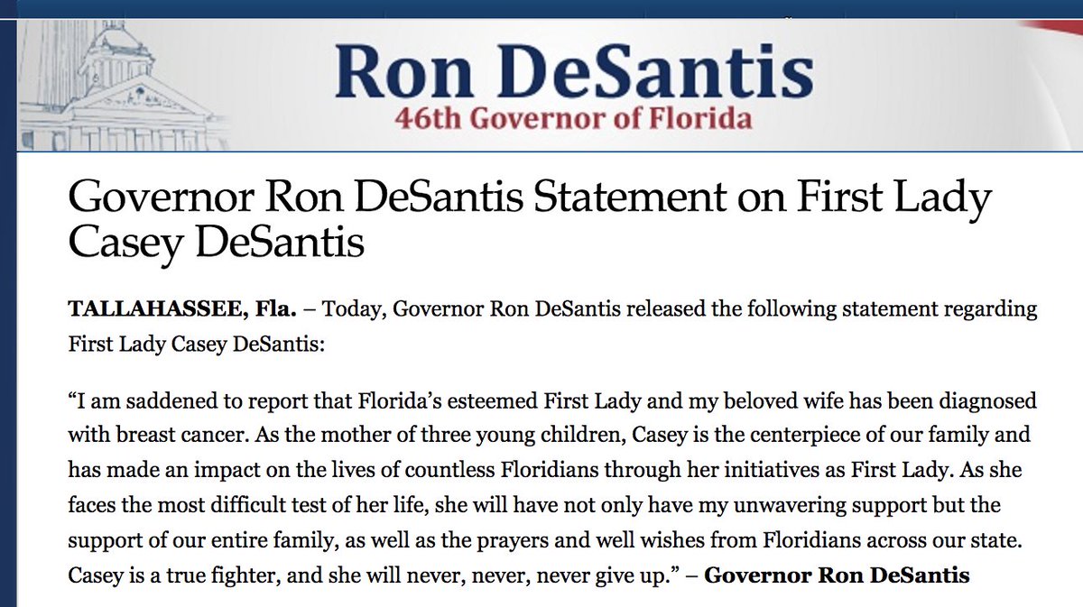 FloridaGOP's tweet photo. Our beloved First Lady Casey DeSantis is a fighter and a champion. We stand with the millions of Floridians who are praying for her and the First Family. https://t.co/gbcsGUXpV0