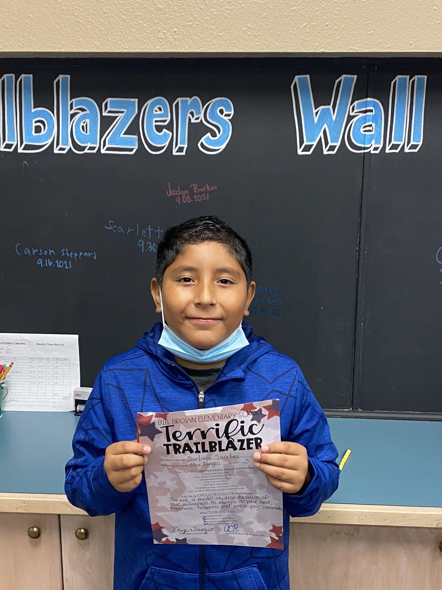 ashleyldjackson's tweet photo. We are so proud of Santiago for earning a Terrific Trailblazer from Mrs. Fangio! Santiago is a model student because he is always willing to do his best and is eager to learn. Way to go, Santiago!! #terrifictrailblazer #teammbes @kwilliams24 @ChristiHink3 https://t.co/C0nEIogqzV