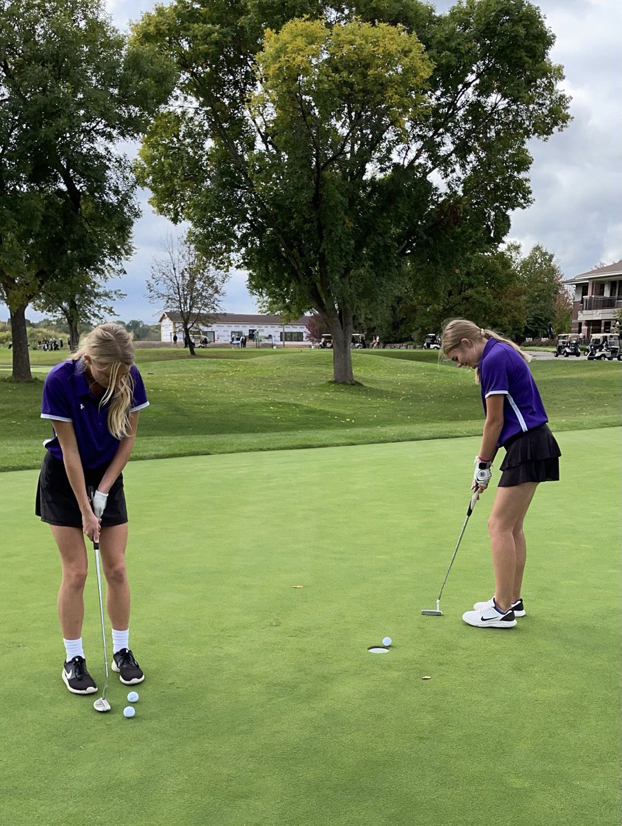 Sectionals today for Margaret and Lauren! Ready to tee off! #gomustangs