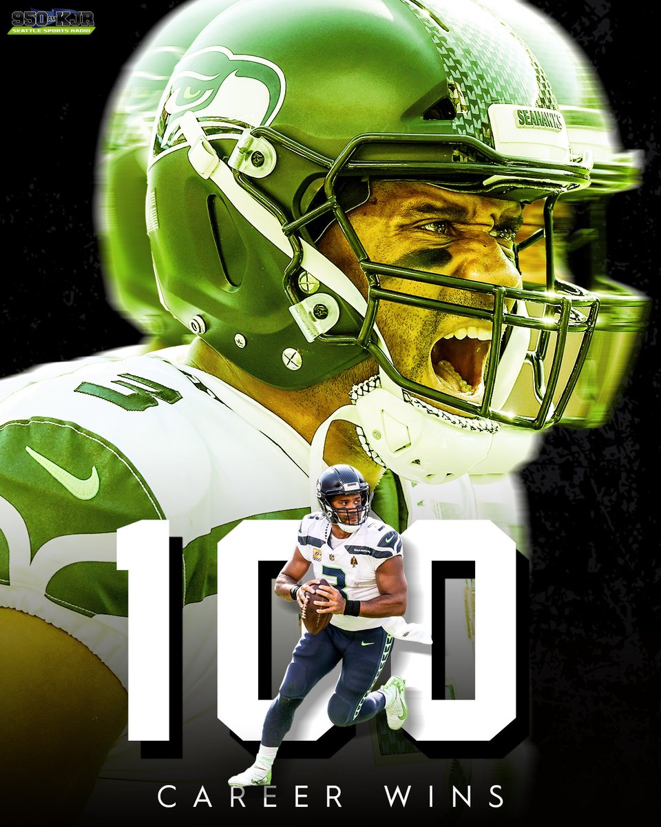 933KJR's tweet photo. Fastest QB to 100 wins in NFL history! Congrats, @DangeRussWilson 👏 #GoHawks https://t.co/qZGRyHc6wy