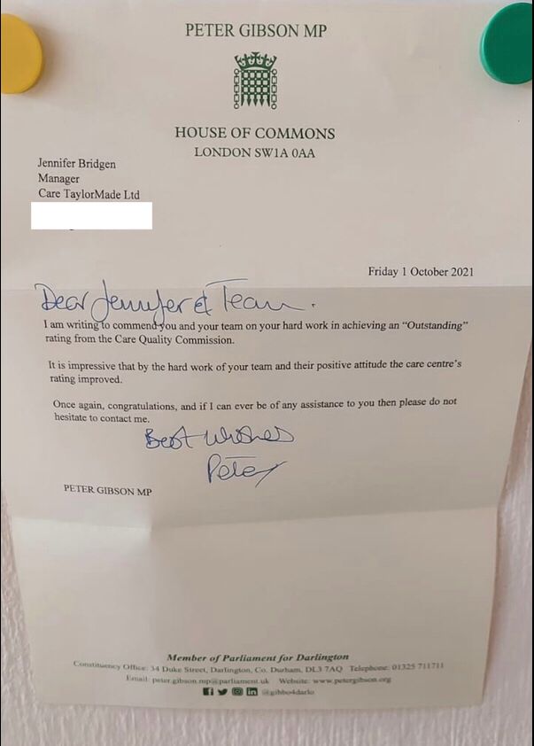 care_taylor's tweet photo. Super proud of our team, a brilliant bunch of ladies to work alongside. Our housemates are very lucky to have them all by their side. Thrilled to be recognised by our local MP too @Gibbo4Darlo @CQCProf #teamctm #lovedarlo  #outstandingcare #cqcrating #socialcare https://t.co/ZYlyIILnHc