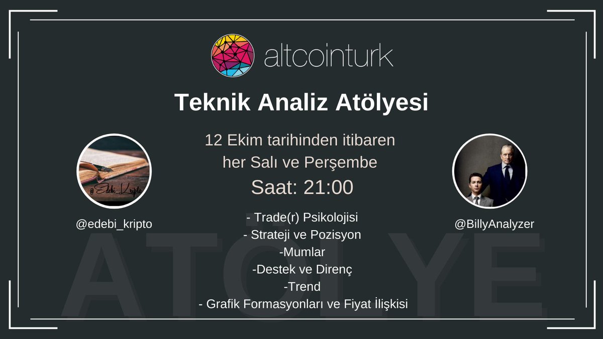 Altcointurk | Online Teknik Analiz Atölye çalışmaları;  

<a href="/edebi_kripto/">SGT-(Edebi_Kripto)-🖊️</a> ve <a href="/BillyAnalyzer/">BillyAnalyzer</a> eğitmenliğinde 
12 Ekim’de başlıyor.