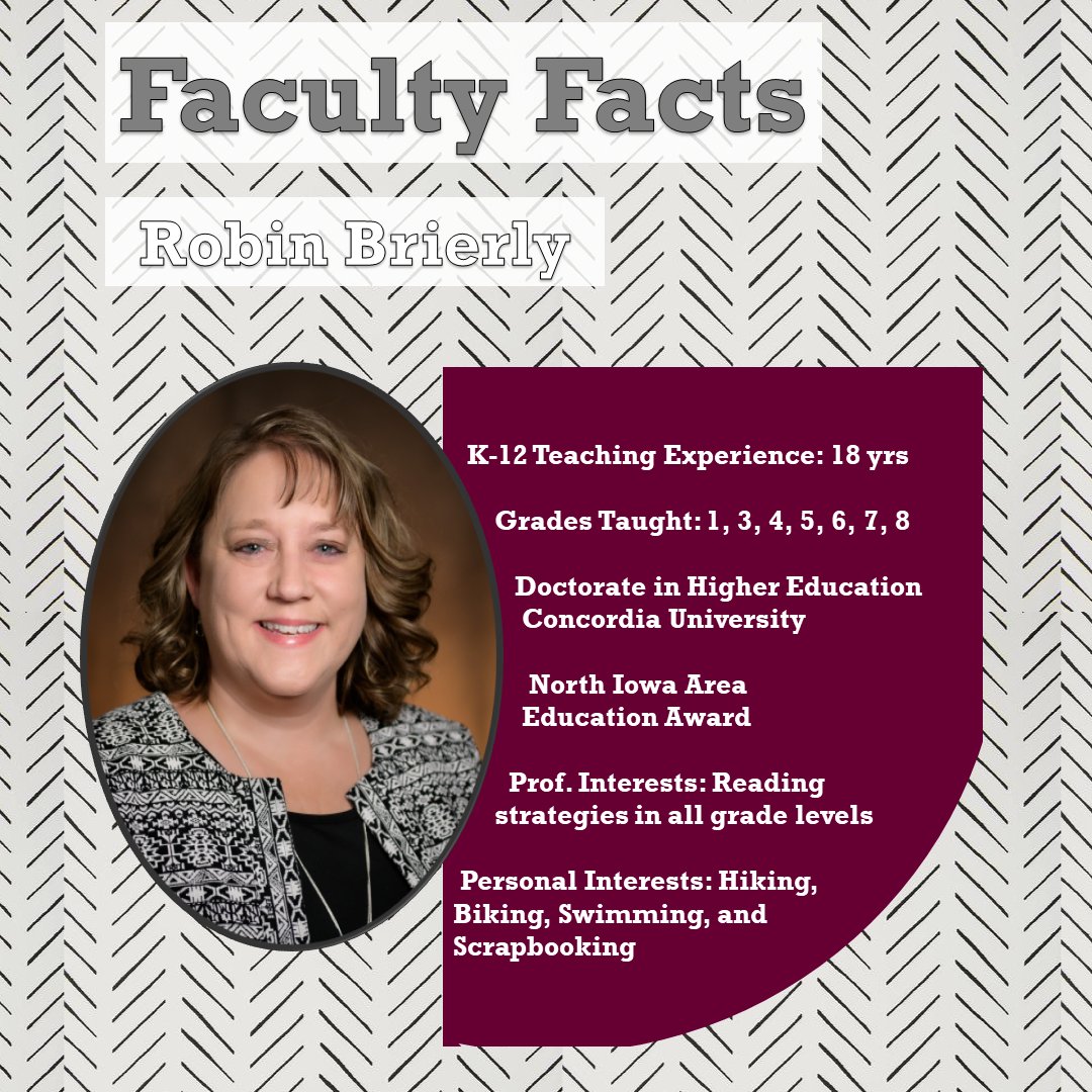 Meet Dr. Robin Brierly!

Dr. Brierly is currently teaching courses in Education and Reading. She has a passion for reading in all subject areas, not just ELA. Send a DM to inquire about meeting a professor via ZOOM!

#ChadronState #education #english #teachertwitter #GoEags