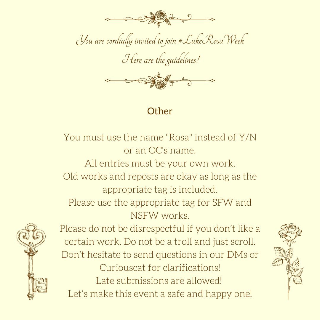 LukeRosaWeek's tweet photo. Here are the guidelines for the event, please make sure to read through them! 🗝🌹 https://t.co/I3EgCk1bcc