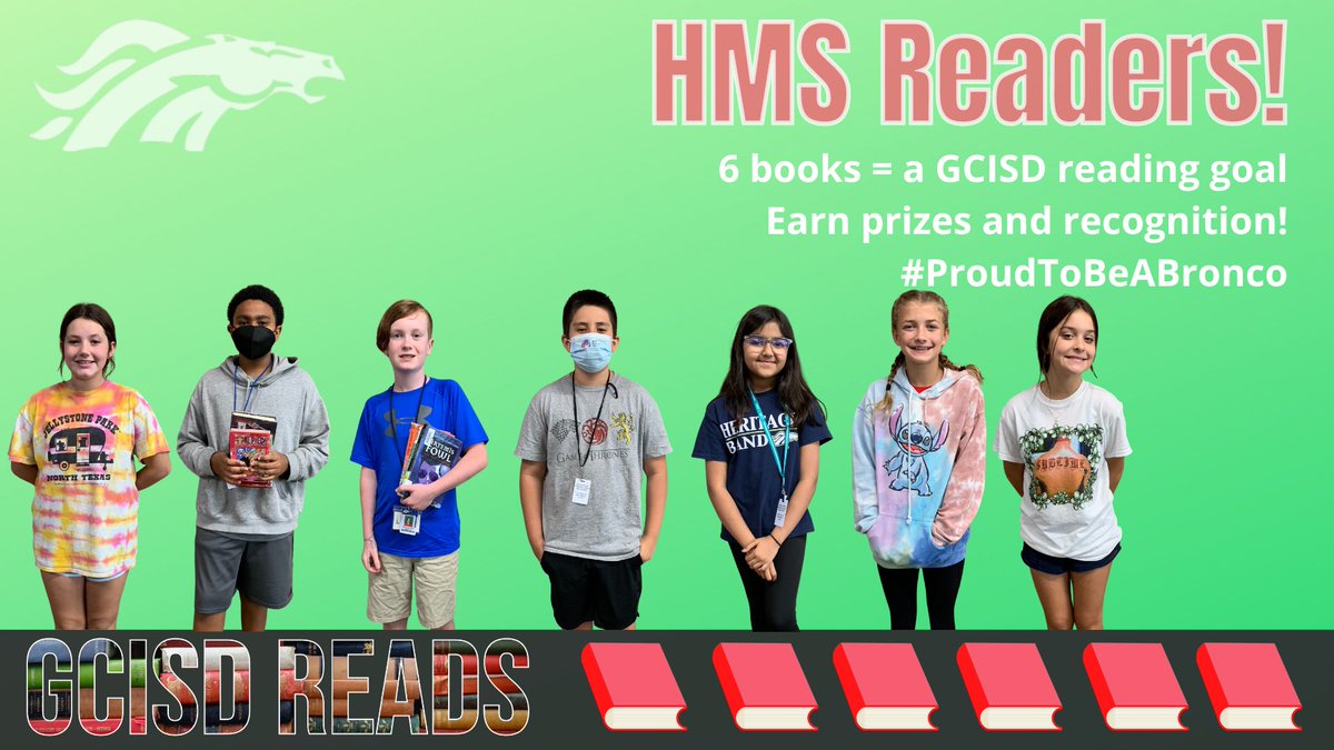MrsQ_HMS's tweet photo. Our readers are stacking up at HMS! Proud of these @HeritageBroncos Readers! #gcisdlib #GCISDReads #ProudToBeABronco #ReadingGoals #6Books https://t.co/BNLvW00xSS