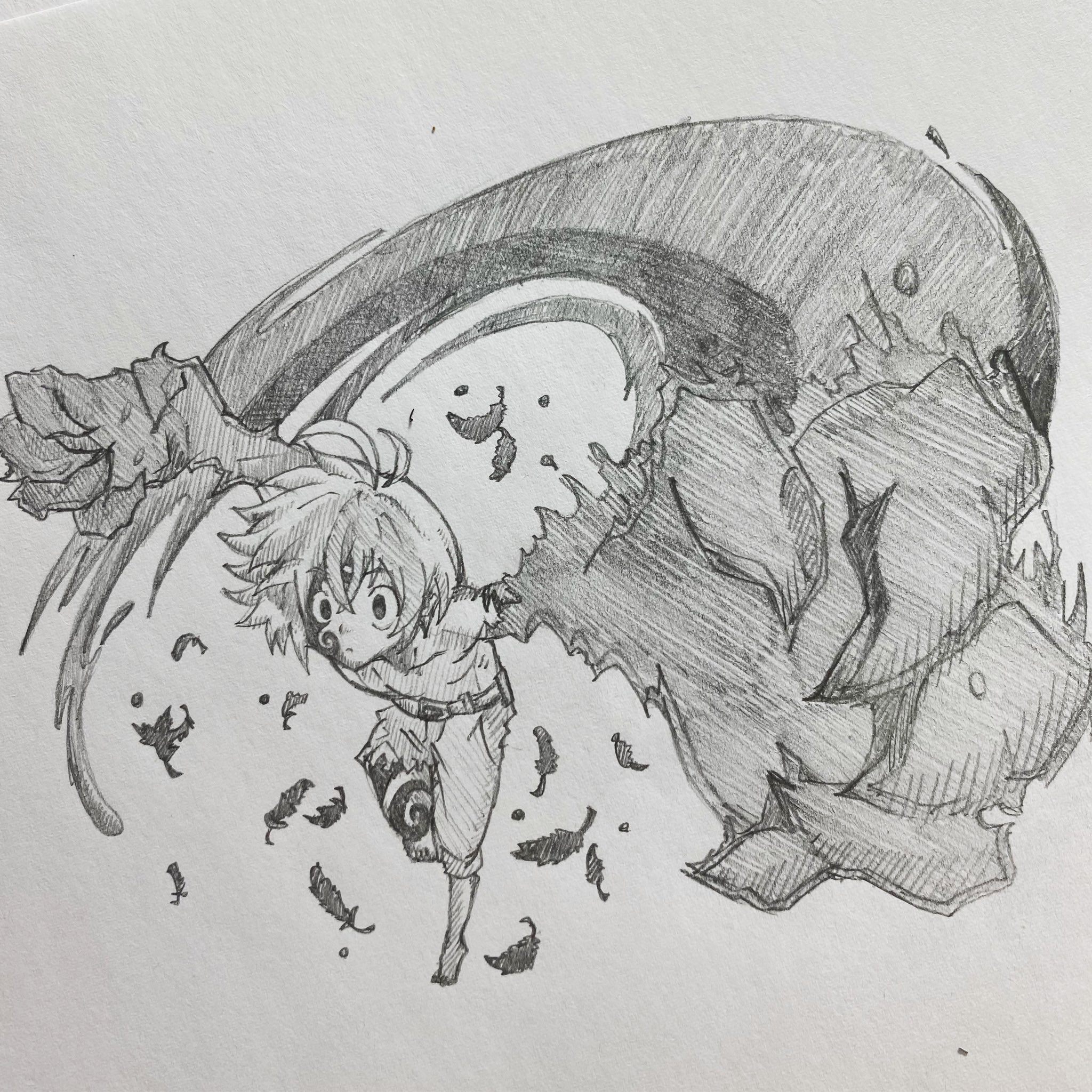 れんぴ イラスト シャーペン シャーペンイラスト 落書き モノクロ 模写 手描き 手描きイラスト ボールペン デジタルイラスト アナログイラスト イラスト好きな人と繋がりたい 絵描きさんと繋がりたい 七つの大罪 メリオダス 魔神化