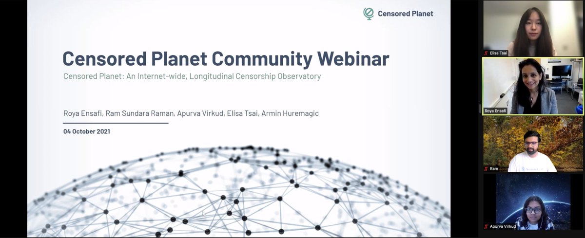 Thanks a lot to everyone who attended the <a href="/CensoredPlanet/">Censored Planet</a> Community Webinar. We enjoyed all the great discussion!🙏

Looking forward to more amazing work in this area!🙌