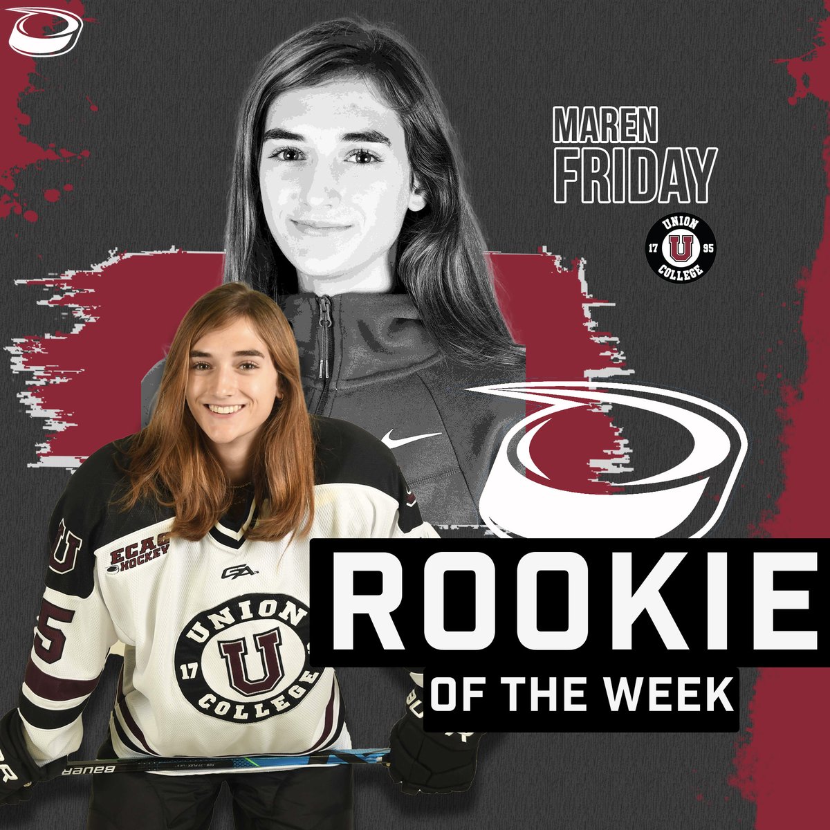 ROOKIE OF THE WEEK 🏅

In her first collegiate action, Maren Friday registered back-to-back multi-point games for <a href="/UnionWHockey/">Union Women's Hockey</a> , helping the Dutchwomen start the 2021-22 campaign with a sweep of RIT.