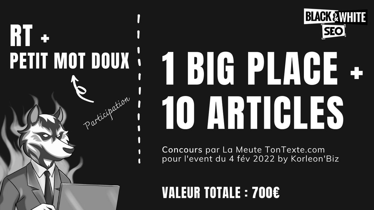 TontexteBiz's tweet image. Vous avez envie d'aller à l'event #SEO le plus fou de cette année (ou de la décennie) by @korleonbiz ?
La Meute vous offre la place journée &amp;amp; soirée (avec diner by Paul Bocuse) au @GroupamaStadium de l'OL + 10 articles 🎁 !

RT (tirage le 7 oct).

#blackandwhiteseo #concours