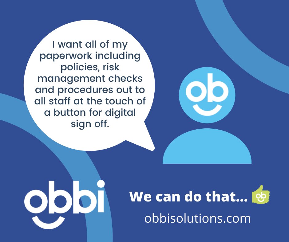 Let us make your life easier - send out your policies, risk management checks and procedures to all staff at the touch of a button 📲

Get in touch, we are here to help you 👇

🌍 obbisolutions.com
 📩 hello@obbisolutions.com