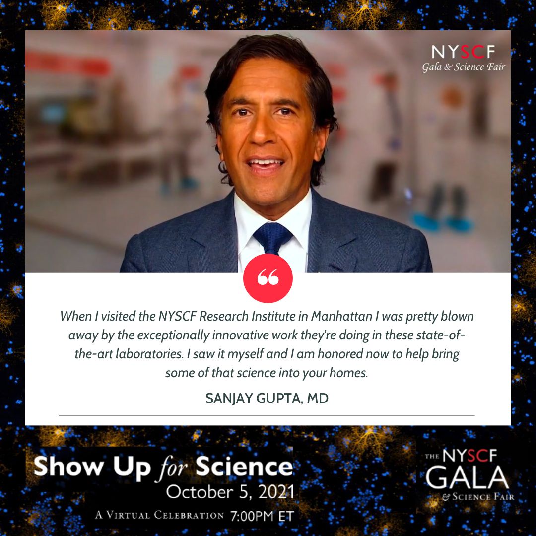 nyscf's tweet photo. @drsanjaygupta returns as host to bring #science to your home for the 2021 NYSCF Gala & Science Fair! Join us on Oct. 5 as Dr. Gupta leads us through an intro to #stemcellresearch & a celebration of our #2021StemCellHeroes! Register here: https://t.co/FBwvtg2cE0 #ShowUpforScience https://t.co/4ngaj3uYK6