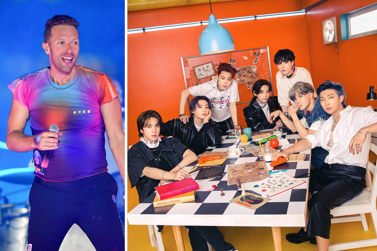 RS_Charts's tweet photo. .@coldplay and @BTS_twt top the RS 100 with "My Universe," marking both groups' first time topping the chart. BTS also make history as the first Korean act to take Number One: https://t.co/3e3cUH32dr https://t.co/igCBHsGrw4