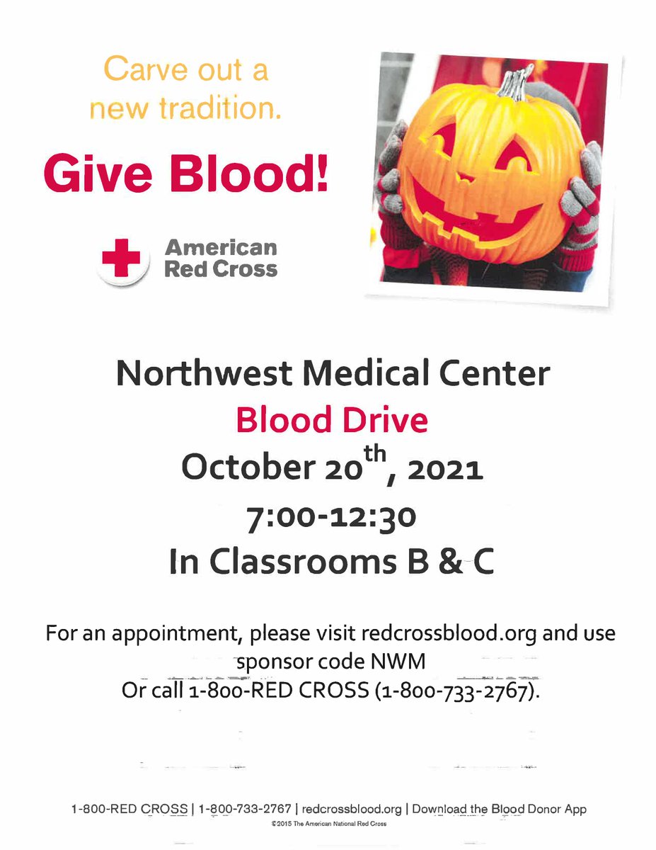 HealthierTucson's tweet photo. Make a difference! Join Northwest Medical Center, in partnership with American Red Cross, for our blood drive on October 20 from 7 a.m.- 12:30 p.m. The Blood Drive will take place in Classrooms B &amp; C at Northwest Medical Center (6200 N La Cholla Blvd). View flyer for more info. https://t.co/siaIUD4SLe