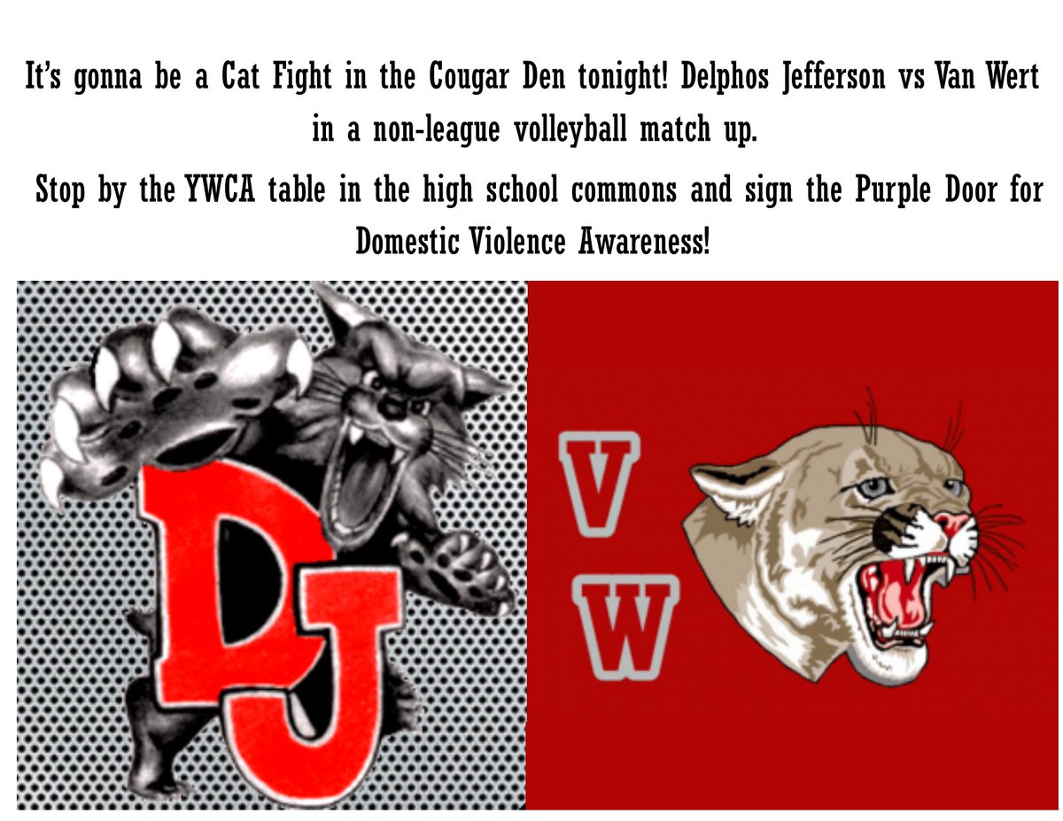 VanWertYWCA's tweet image. Thank you to Van Wert City Schools for allowing us to bring a purple door to tonight's game for Domestic Violence Awareness.
#VWHS #DJHS #DVawareness #purpledoors