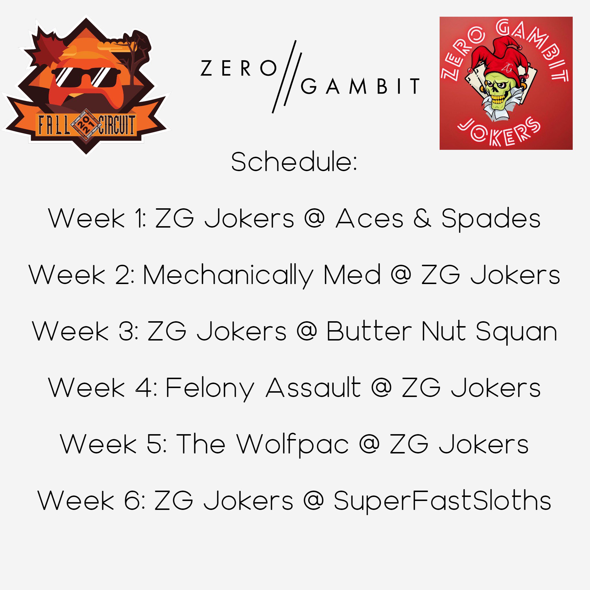Zero Gambit on Twitter "Schedule for the Aces, Jokers and Becky for