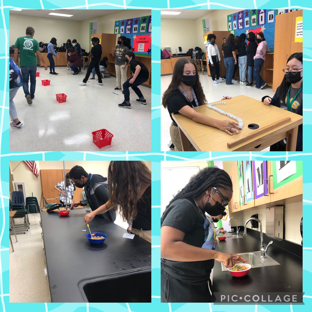 Glades_MS's tweet photo. Cambridge students participated in various team building activities this week.  Through collaboration, much strategizing and teamwork they successfully dominated the dominoes, did not drop the ball, and delivered all their fruit loops on record time! Go Team Cambridge! https://t.co/TFZWzqDBGT