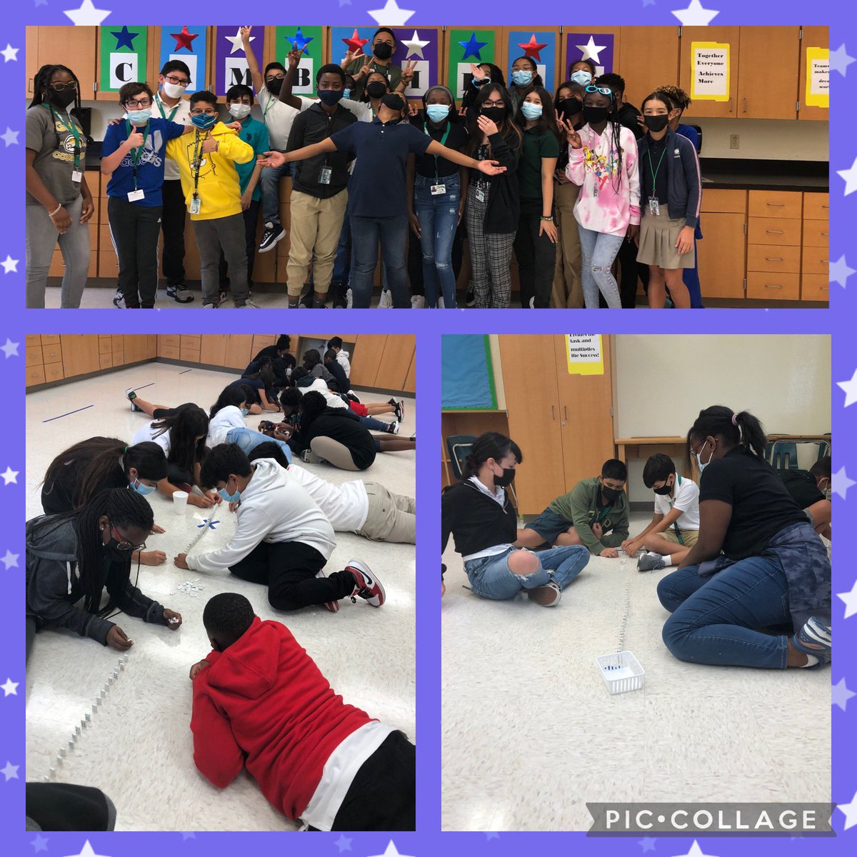 Glades_MS's tweet photo. Cambridge students participated in various team building activities this week.  Through collaboration, much strategizing and teamwork they successfully dominated the dominoes, did not drop the ball, and delivered all their fruit loops on record time! Go Team Cambridge! https://t.co/TFZWzqDBGT
