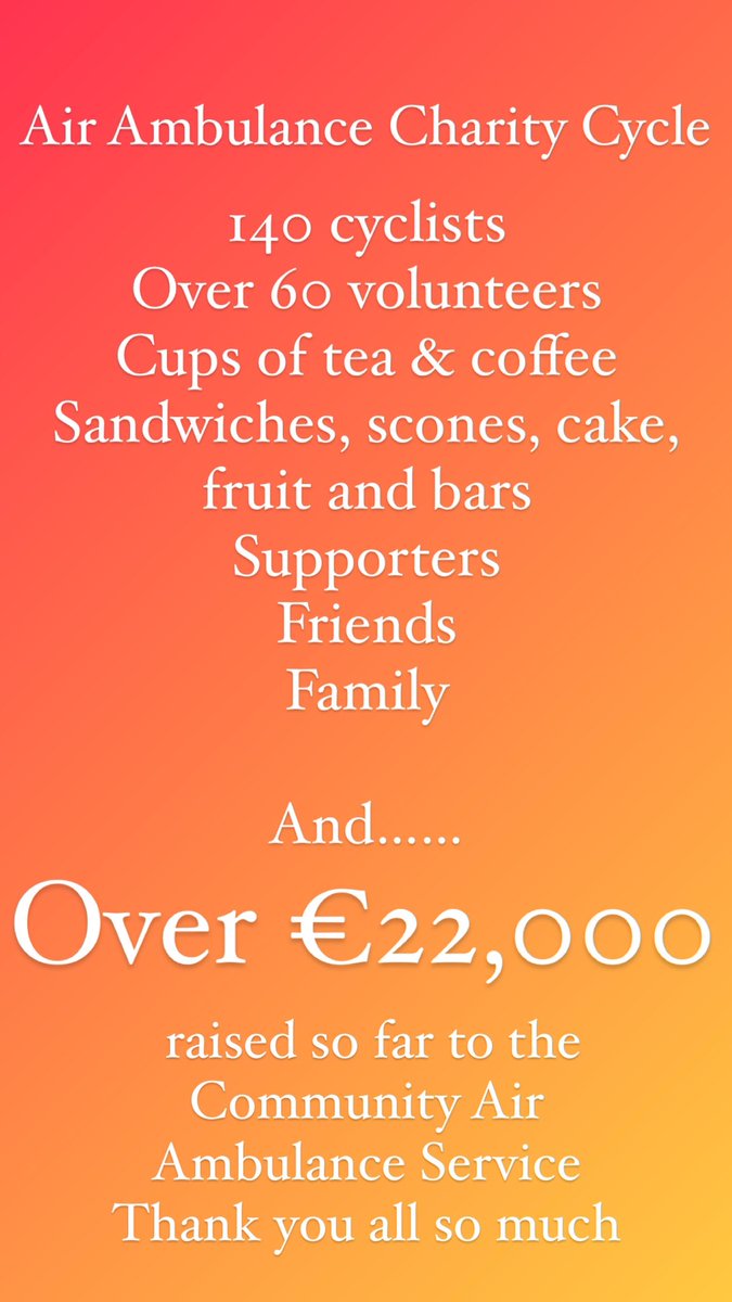Blown away by the support &amp; response to Saturdays @CommunityAirAmb charity cycle. Over €22,000 raised for this worthy organisation. Thank you all so much. 10 weeks ago on a hospital bed, I made the promise to myself  - The comeback will be greater than the setback - there you go