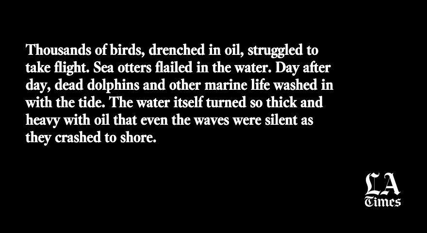 latimes's tweet photo. California’s distaste for offshore drilling dates back to 1969, when a devastating oil spill off the coast of Santa Barbara shocked the public and galvanized the modern environmental movement.

https://t.co/HVMlbil7T2 https://t.co/YWOggjflqb