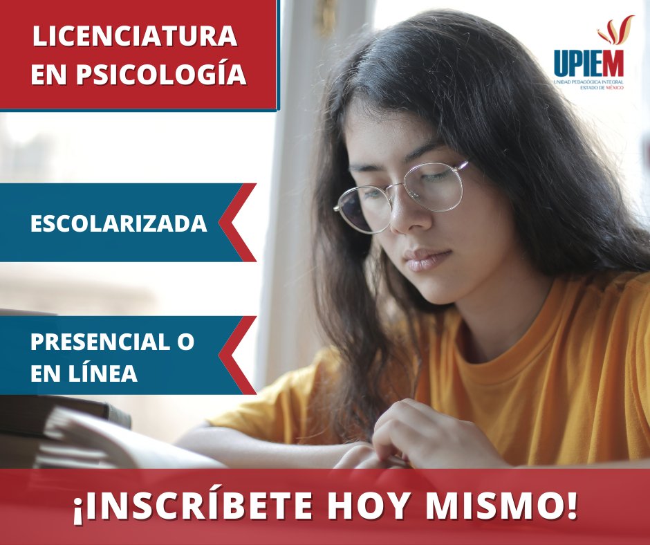 UpiemMX's tweet photo. DESCUENTO DEL 90% SOLO POR HOY. Estudia tu licenciatura en Psicología en UPIEM. ¡No lo pienses más! Agenda una asesoría dando clic en el siguiente enlace: https://t.co/pcgUizJkQo

#whatsappdown #facebookdown #instagradown #instagram #UPIEM https://t.co/2wRVbQfpMJ