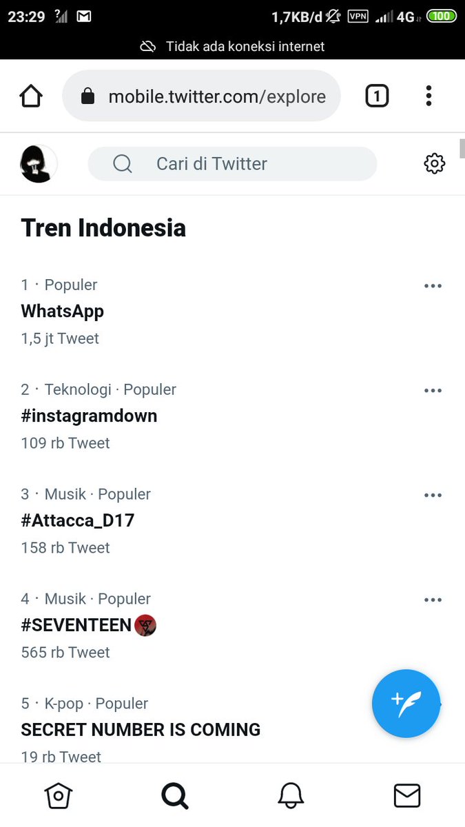 Ketika gua udh un-install aplikasi Twitter terus buka lagi pake crome, gara" WhatsApp, Instagram, Facebook down. -_