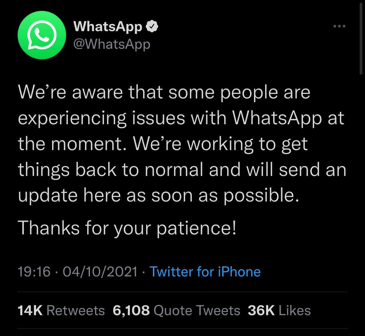 Facebook, Instagram, WhatsApp, and Messenger are all down for users across the world. 

WhatsApp says they are working on getting things back to normal. 

#NBSUpdates