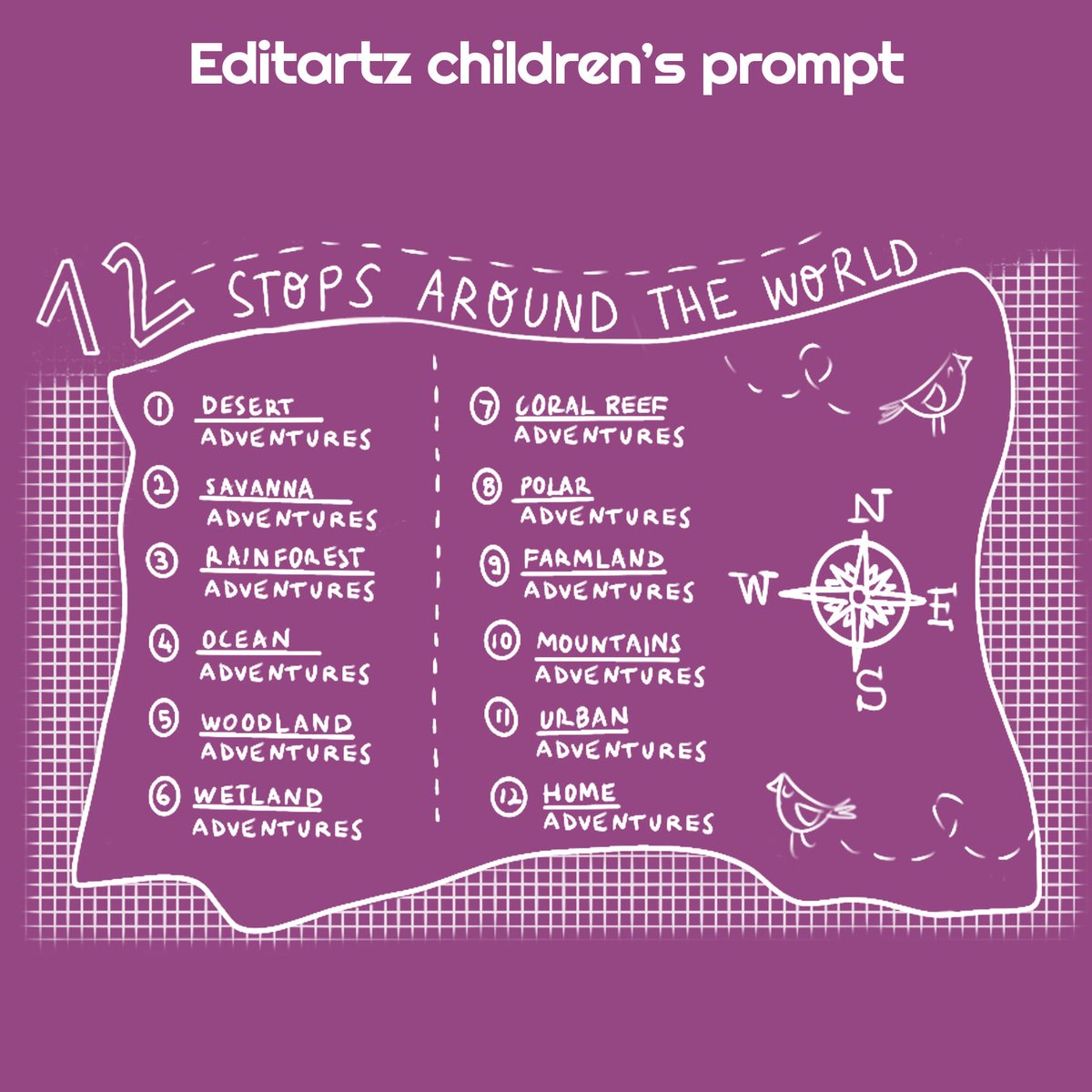 editartz's tweet image. "TWELVE STOPS AROUND THE WORLD" - All 2021 Children's Prompts! Tag us @editartz
 
#editartz #illustrationprompt #portfolioillustration #kidlit #illustration #childrensbook #artpromopt #aroundtheworld #kidlitillustration #illustrationart #illustrationartists