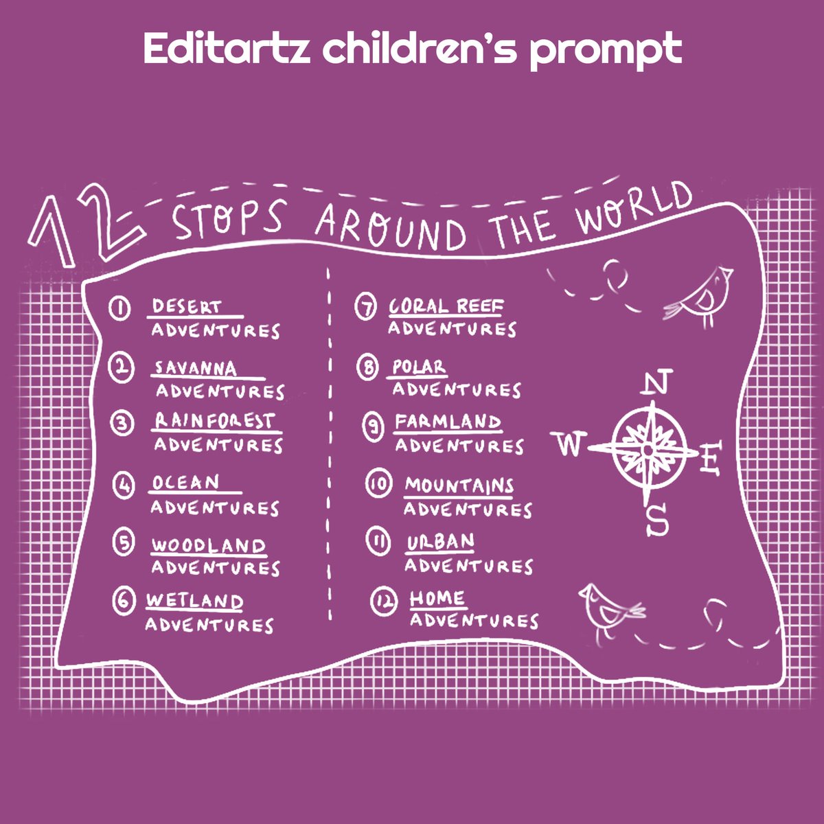 'TWELVE STOPS AROUND THE WORLD' - All 2021 Children's Prompts! Tag us @editartz
 
#editartz #illustrationprompt #portfolioillustration #kidlit #illustration #childrensbook #artpromopt #aroundtheworld #kidlitillustration #illustrationart #illustrationartists