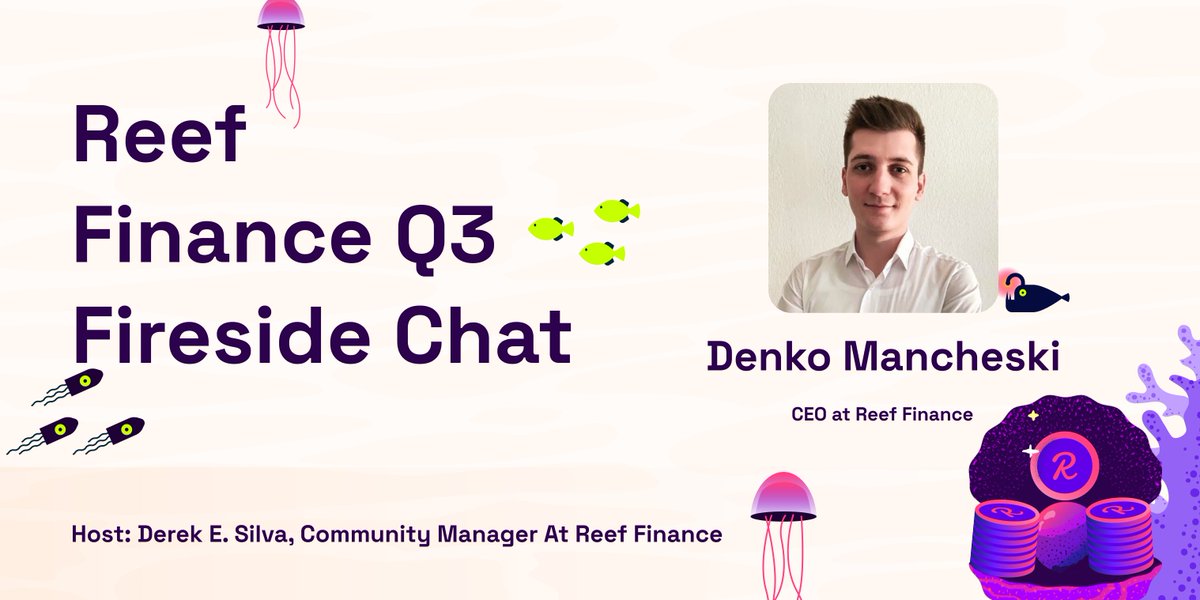 The next Fireside Chat with CEO @DenkoMancheski is happening Wednesday, October 6 at 10am Eastern | 14:00 UTC!

We will look back at Q3, talk about what to expect in Q4, and take questions from the community!

Register now at crowdcast.io/e/reef-finance….