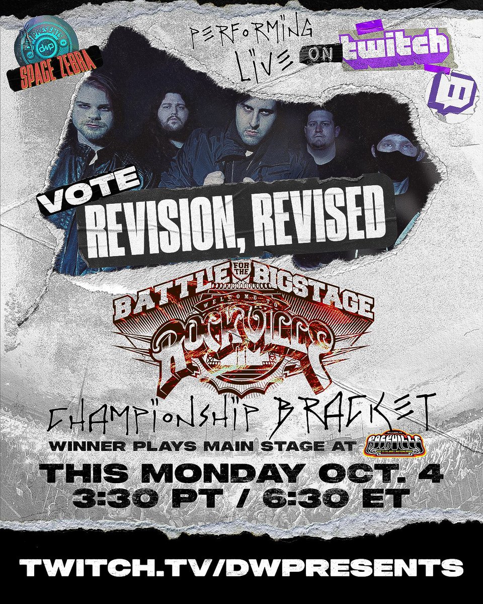 Revision, Revised (@revisionrevised) on Twitter photo Tonight you can help change our lives, we are in a contest to play <a href="/RockvilleFest/">Welcome To Rockville</a> on main stage..
We just need your help getting there! One final time tonight on twitch! Help us get to Daytona! Tonight you can help change our lives, we are in a contest to play <a href="/RockvilleFest/">Welcome To Rockville</a> on main stage..
We just need your help getting there! One final time tonight on twitch! Help us get to Daytona!