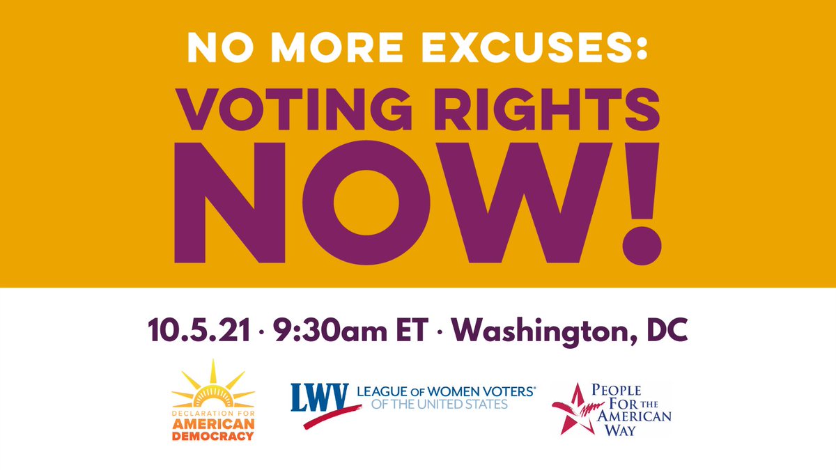 Tomorrow we are headed back to the White House with <a href="/DFADCoalition/">Declaration for American Democracy -</a> and <a href="/peoplefor/">People For the American Way</a>! President Biden must use the full power of the presidency to take bold action on federal voting rights legislation!