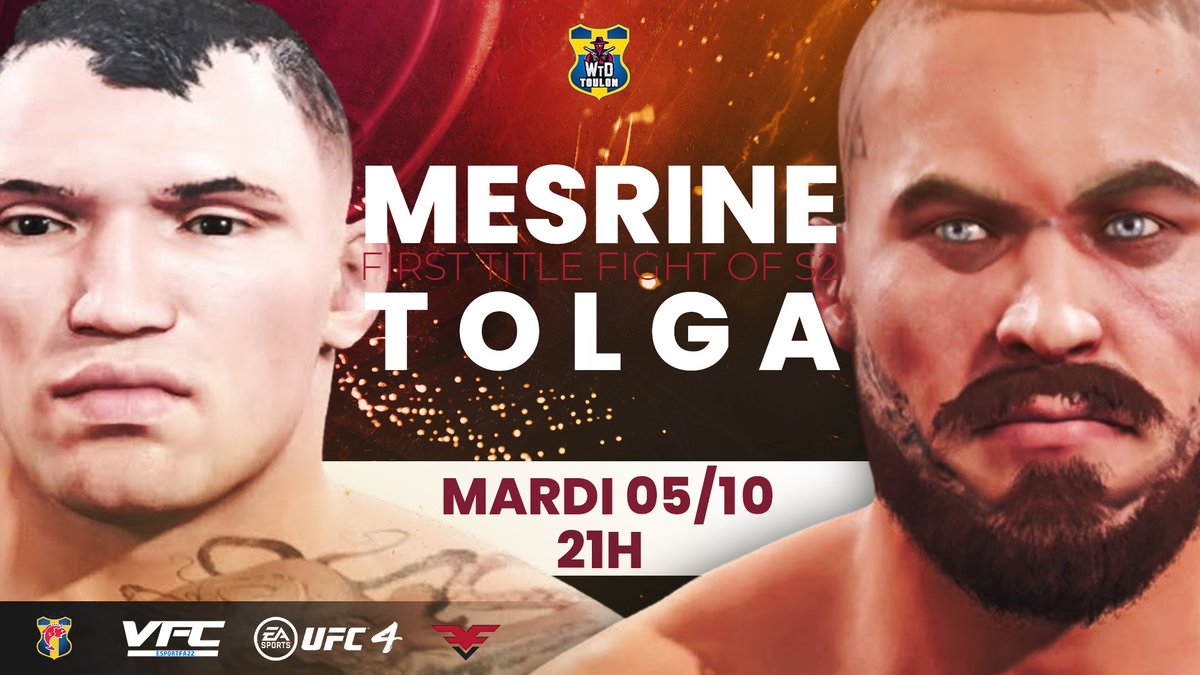 WanteD_TeamFR's tweet photo. #VFC34 - Virtual Fighting Championship 3️⃣4️⃣
Notre combattant jouera le 1er titre de la saison 2 en MAIN EVENT🛑
Retrouvez le combat @SeydouxWilliam #Mesrine1180🆚 #Tolga
📅Demain
⏰à partir de 21h
📺https://t.co/Tms7k8oEVU
🤠#WanteDToulonFight🥊 @EsportToulon 🇸🇪 https://t.co/DVQnSfRlcJ
