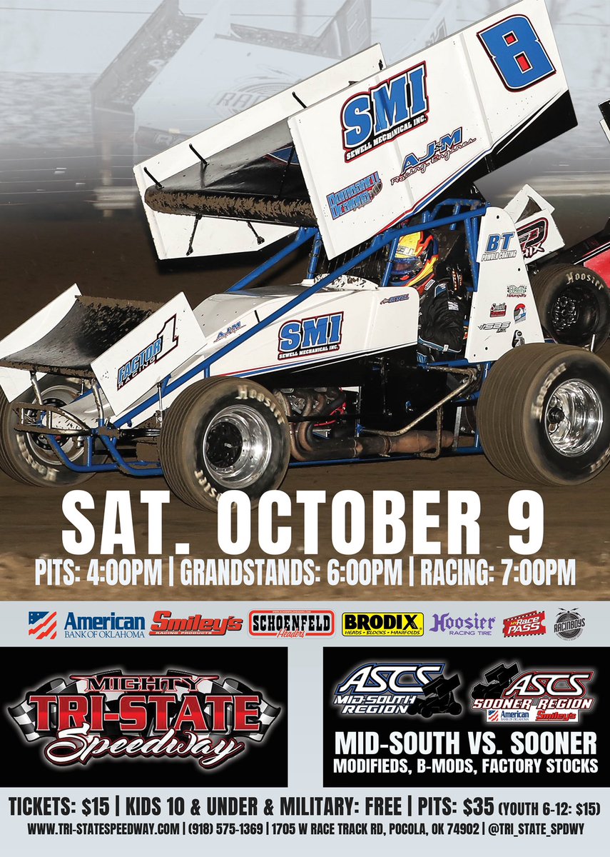 Mid-South vs. Sooner this Saturday at Tri-State Speedway in Pocola, OK.