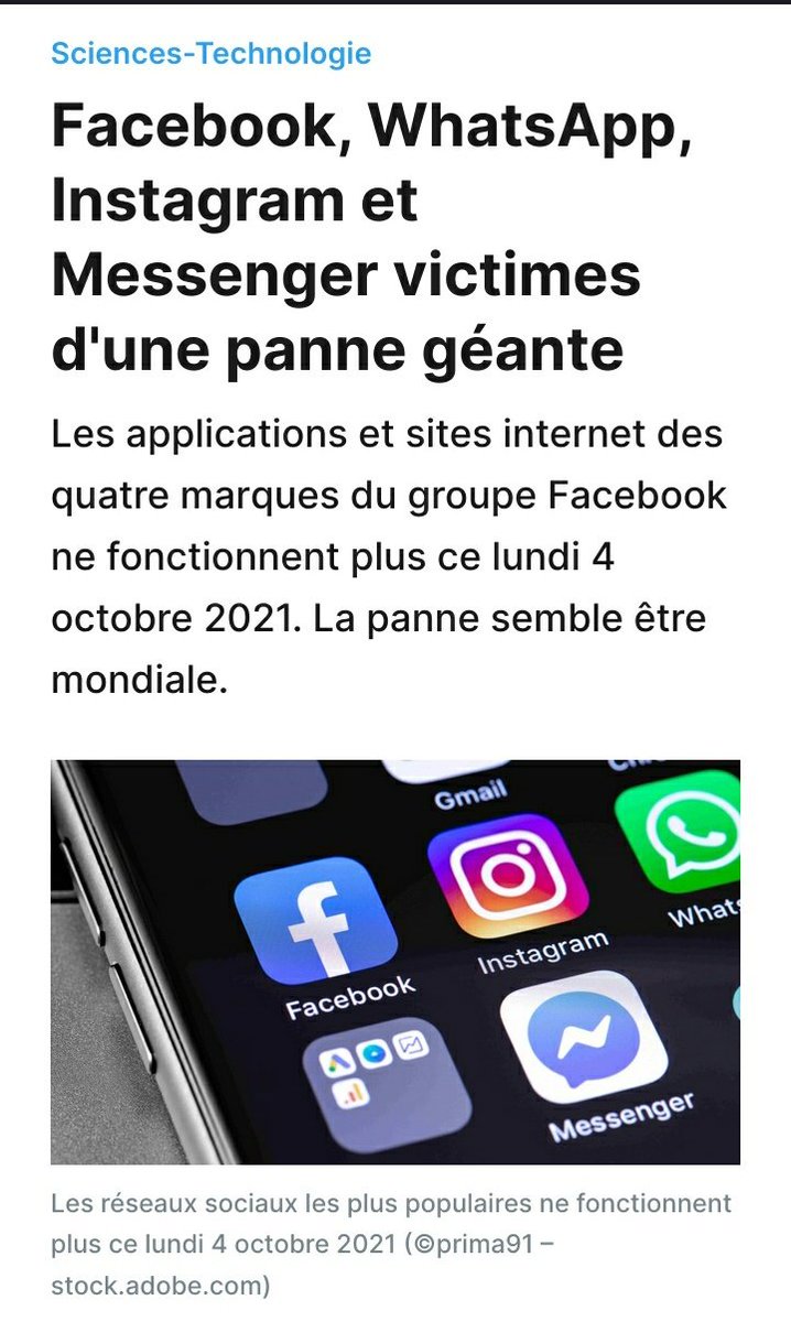 pagamoise's tweet photo. Facebook, WhatsApp, Instagram et Messenger victimes d'une panne géante. https://t.co/fF48FYUia6
