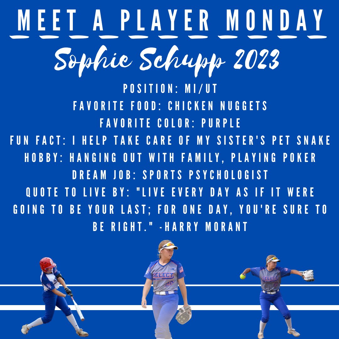 Another Monday, another stud! Meet our #20, <a href="/SophieSchupp20/">Sophie Schupp</a>, a junior from Rock Bridge HS 🥎 #selectlife