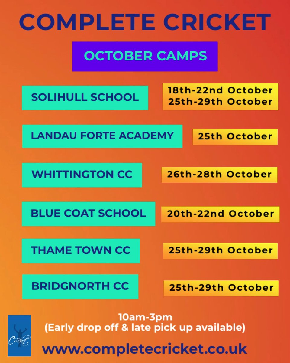 With #WhatsApp #facebook &amp; #instagram all down why not use your spare time to visit our website (which is working 🤪) and book your child on one of our October half term camps!! 

completecricket.co.uk
