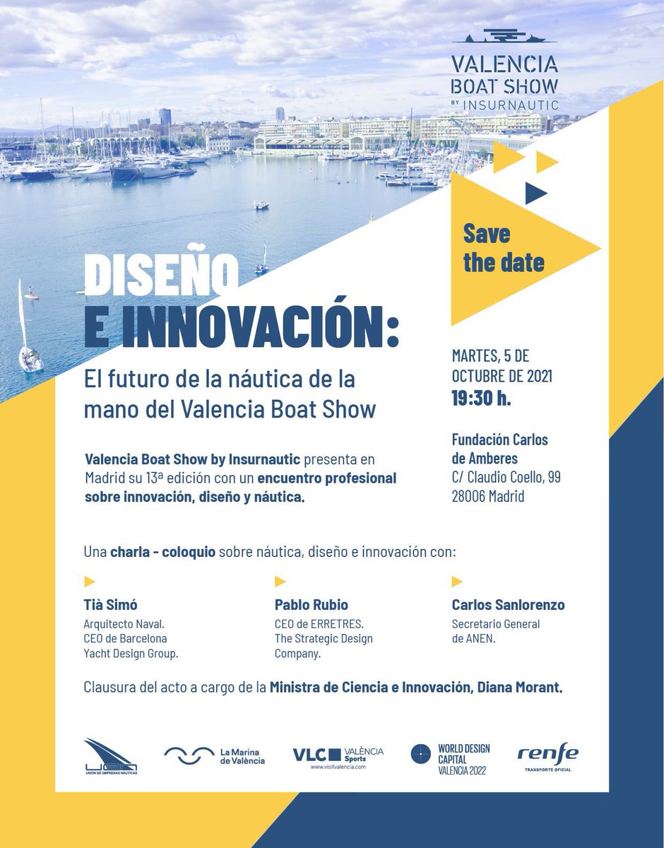 El 28 de octubre vuelve el València Boat Show a <a href="/lamarinadevlc/">La Marina de València</a> y mañana martes estaremos presentándolo en Madrid en un encuentro sobre diseño, náutica e innovación.

#diseño #náutica #innovación