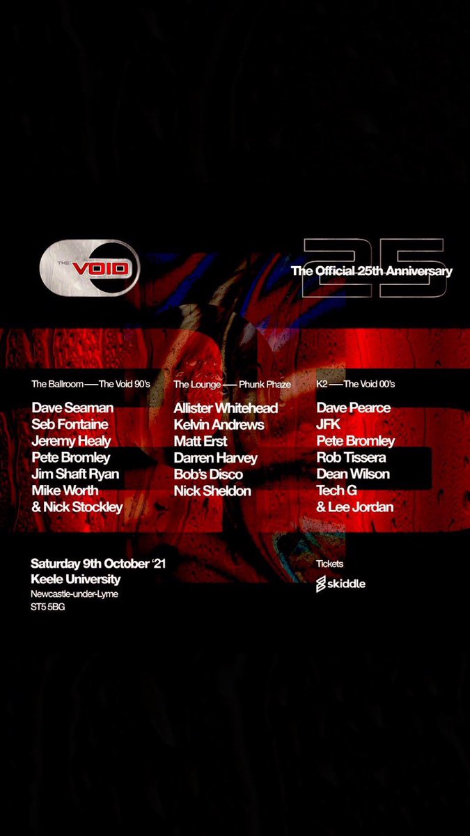 The full line up for this Saturday's Void 25th Anniversary 🙌🏻 Ticket Link ⬇️⬇️⬇️⬇️ skiddle.com/e/35819463