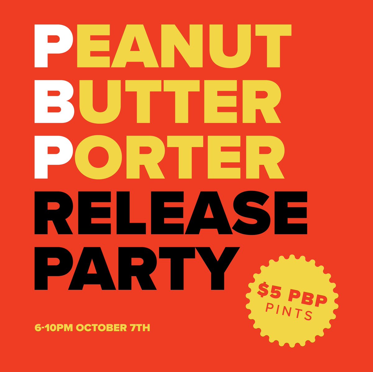 Our new robust Peanut Butter Porter with roasty toasty chocolate notes on a bed of peanut butter and graham crackers is getting tapped at 6pm this Thursday, October 7th and will be just $5 a pint til 10pm close. Free prizes and merch in collab w <a href="/pubpass/">PubPass</a>. Come hang.