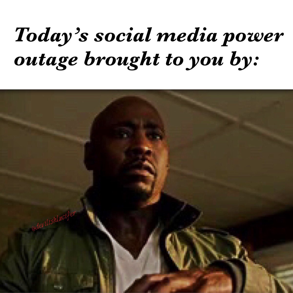 LuciferDevilish's tweet photo. Just saying. It makes more sense than a DNS issue. @lucifansgroup1 @tomellis17 @dbwofficial @LuciferNetflix #Error #facebookdown #facebookoutage #LuciferNetflix #Lucifer #lucifermorningstar #LuciferFinalSeason https://t.co/H0p0gP59CB