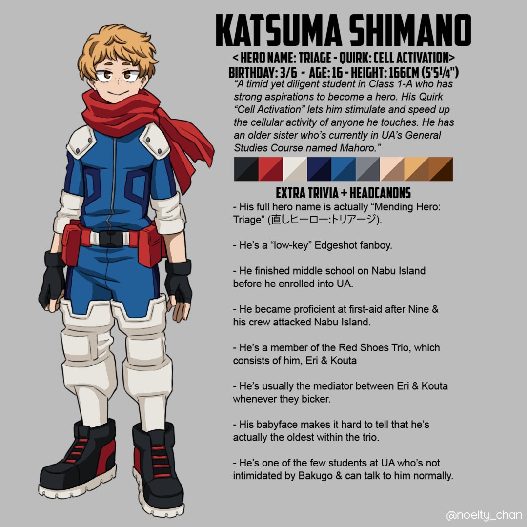 noelty_chan's tweet photo. Here’s the #modelsheet of #katsumashimano in my #nextgen AU if anyone wants to draw or cosplay this for whatever reason. At this rate, I'm gonna lose sleep, so Imma post whenever rather than daily. #characterdesign #島乃活真 #shimanokatsuma #ヒロアカ #mha #heroaca #NG_au https://t.co/KxezLlr4CS