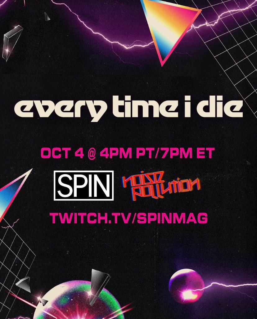 SPIN's tweet image. #NoisePollution with @jcchesler &amp;amp; @deathoftheparty of @everytimeidie returns in 30 mins. Facebook &amp;amp; Instagram are still down, so you may as well watch! twitch.tv/spinmag