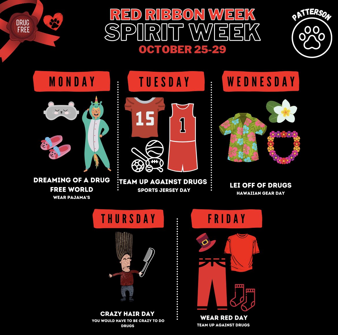 Plan now for red ribbon week dress up days!