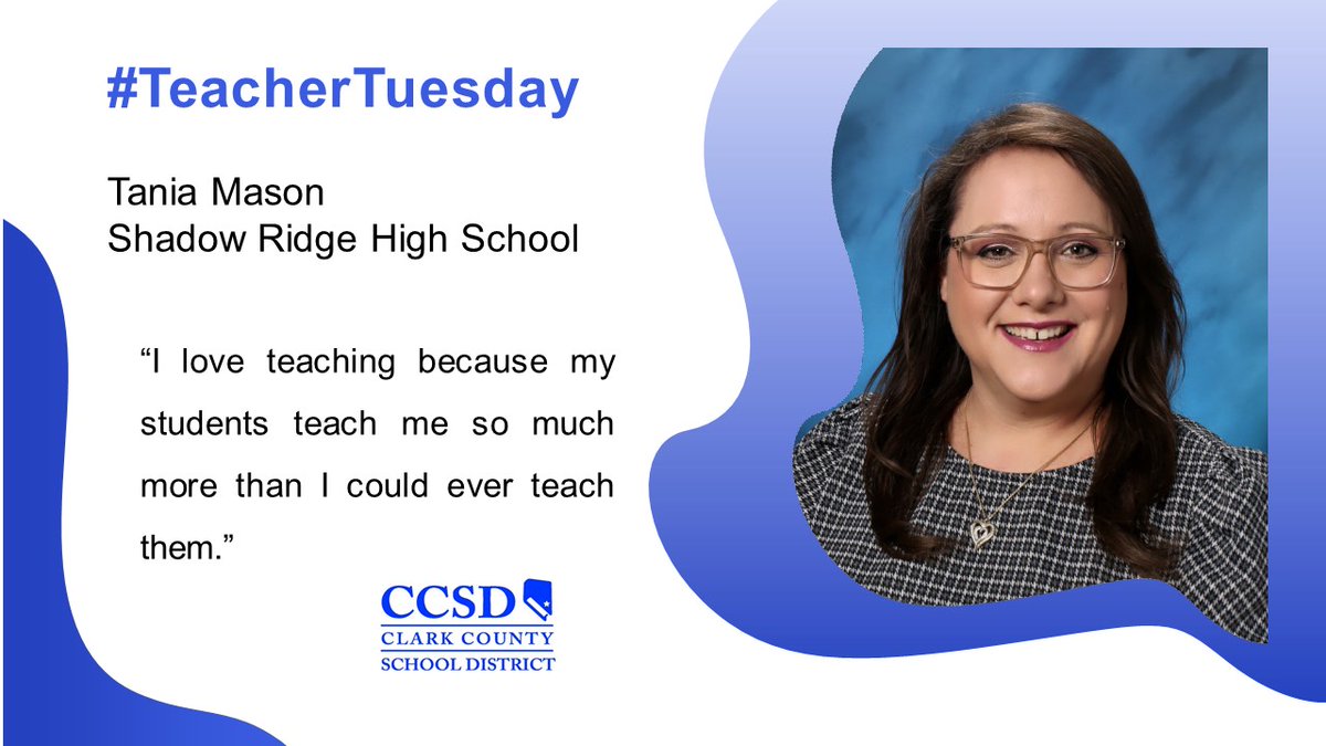 CCSD #TeacherTuesday: Featuring Tania Mason, a teacher at <a href="/SRHS_Mustangs/">srhs_mustangs</a>.

Check out why she loves to teach and how she makes CCSD #1ForKids. 🍎✏️📗 #WorldTeachersDay2021