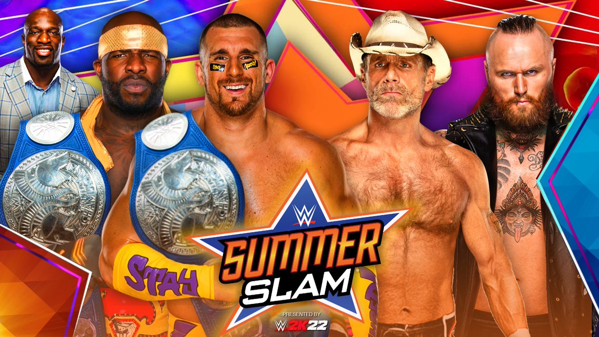 FrewniverseSD's tweet photo. Although former enemies Shawn Michaels and Aleister Black came together out of necessity to fight off Bullet Club, the duo have found themselves as the top contenders to Titus Worldwide's Tag Team Championship!

#SummerSlam #SmackDown https://t.co/G65W655f5A
