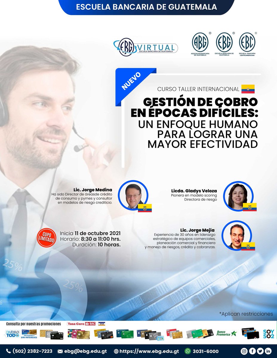 ABG_EBG's tweet photo. Realizar una adecuada gestión de cobro en situaciones difíciles, de manera tal que puedan perfilar adecuadamente a un cliente con dificultades de pago en nuestro #nuevo curso taller

Gestión de Cobro💰 en Épocas Difíciles 📉📊
#SomosEBG #ABG_EBG #EBGvirtual https://t.co/YquGW2QFiV