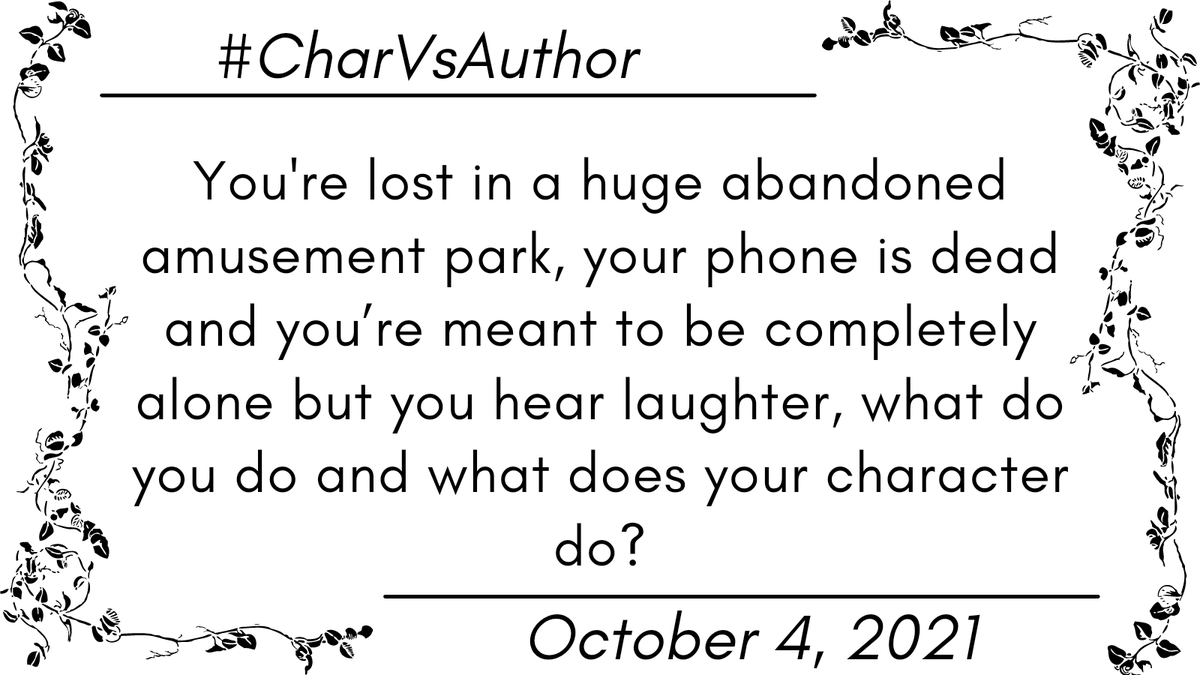 charvsauthor's tweet photo. Day 4 of #CharVsAuthor
Dont forget to tag (or dont)
What do you ans your character do when you hear something you shouldnt in a place you shouldnt? https://t.co/hXw3KICyga