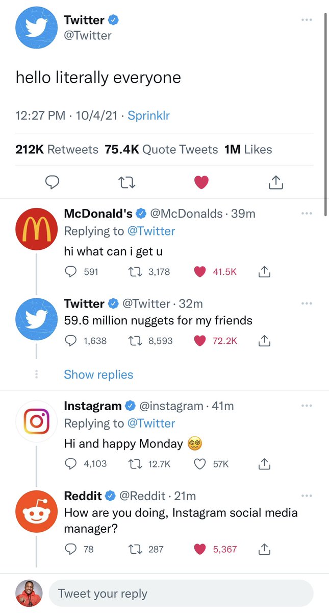 FindTroy's tweet image. I pray for every Social Media Manager on this extra special Monday. 🙏🏾
Also this thread…
@Twitter @McDonalds @Instagram @Reddit 🤣🤣🤣