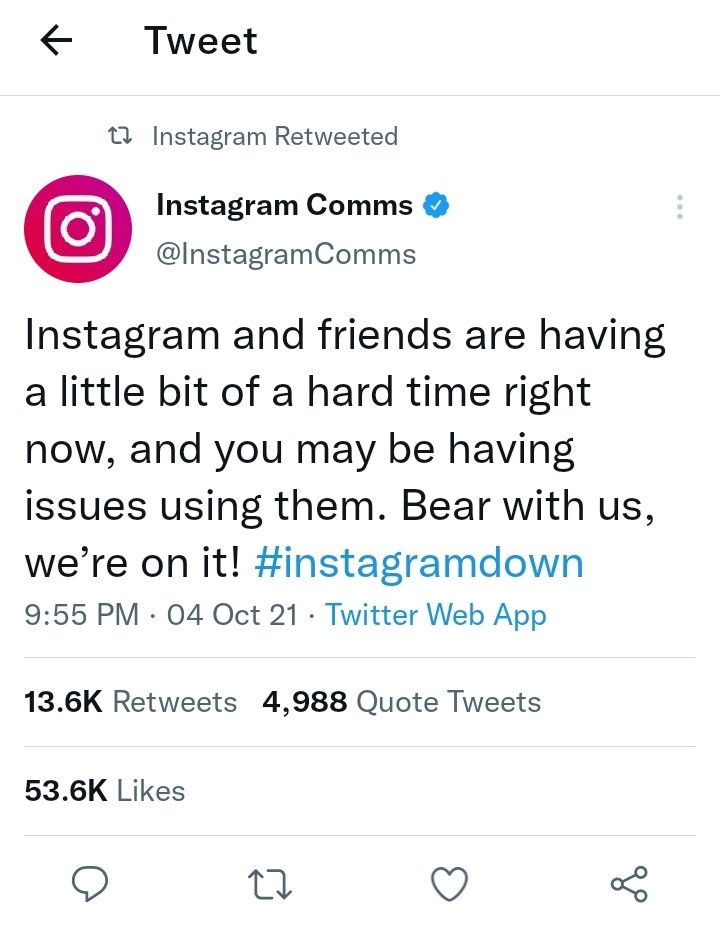 duttasandeep35's tweet photo. Fb, whatsapp &amp; instagram server down globally... Hope soon fix the issue.. https://t.co/aIGPbwbUNc