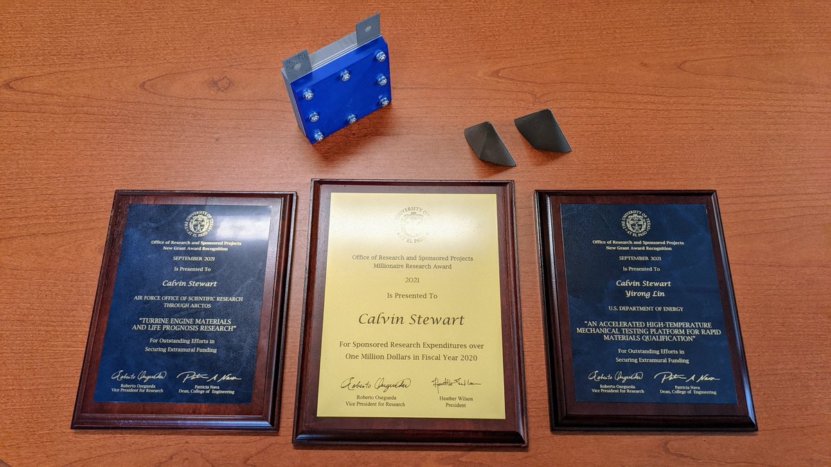 CalvinMStewart's tweet photo. At the UTEP research forum, MERG has received multiple awards from the UTEP for Outstanding Efforts in Securing Extramural Funding. Thank you to our program managers and funding agencies for accepting and believing in our ideas! #award #research #funding #AFRL #NNSA #KCNSC #DOE https://t.co/fhR3XwJupF